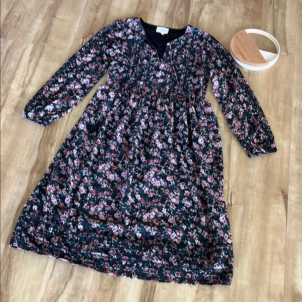 Bohme Blue and Pink Smocked V-Neck Sundress